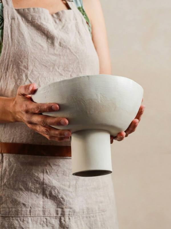 Handmade White Ceramic Centerpiece Bowl: Rustic Minimalist Pottery