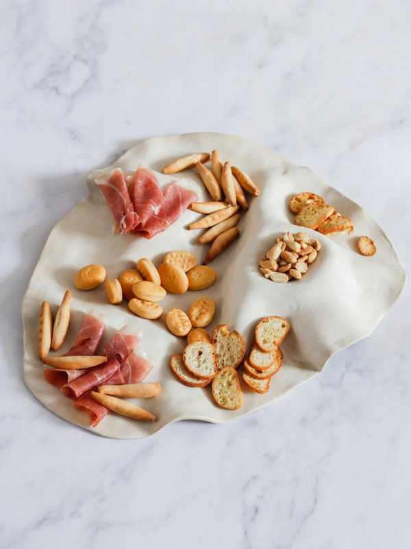 Handmade Matte White Stoneware Charcuterie Board: Rustic Cheese Serving Tray