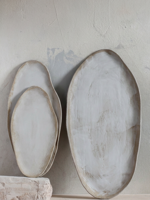 Set of 3 Handmade Stoneware Plate Set: Rustic Ceramic Serving Trays