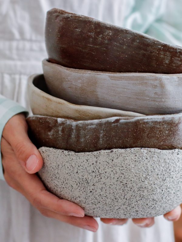 Set of 4 Handmade Stoneware Set: Rustic Ceramic Pasta Bowls