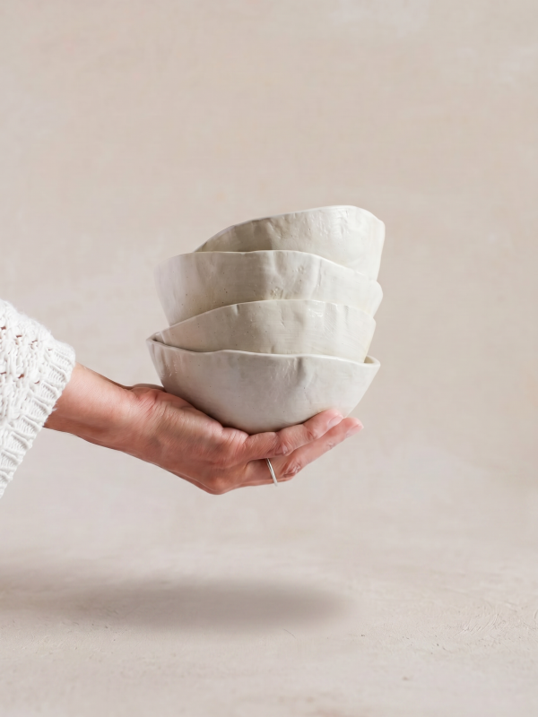 Set of 4 Handmade Stoneware Set: Rustic Ceramic Bowls