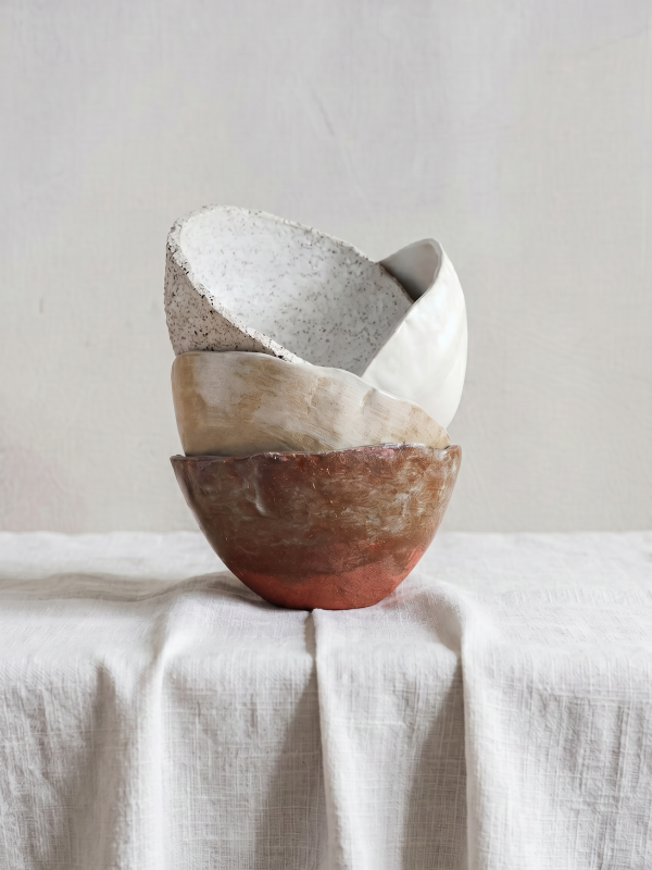 Set of 4 Handmade Stoneware Set: Rustic Ceramic Bowls