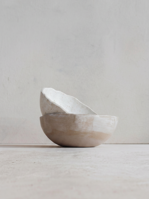 Set of 4 Handmade Stoneware Set: Rustic Ceramic Pasta Bowls
