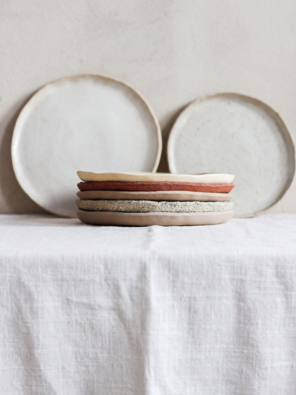 Set of 4 Handmade Stoneware Dinnerware Set: Four Rustic Matte Plates