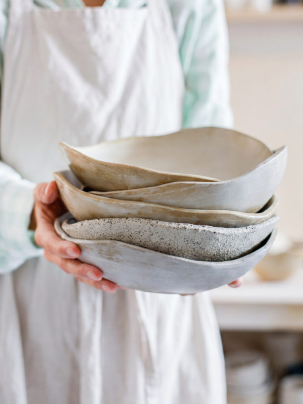 Set of 4 Handmade Stoneware Set: Rustic Ceramic Soup Bowls