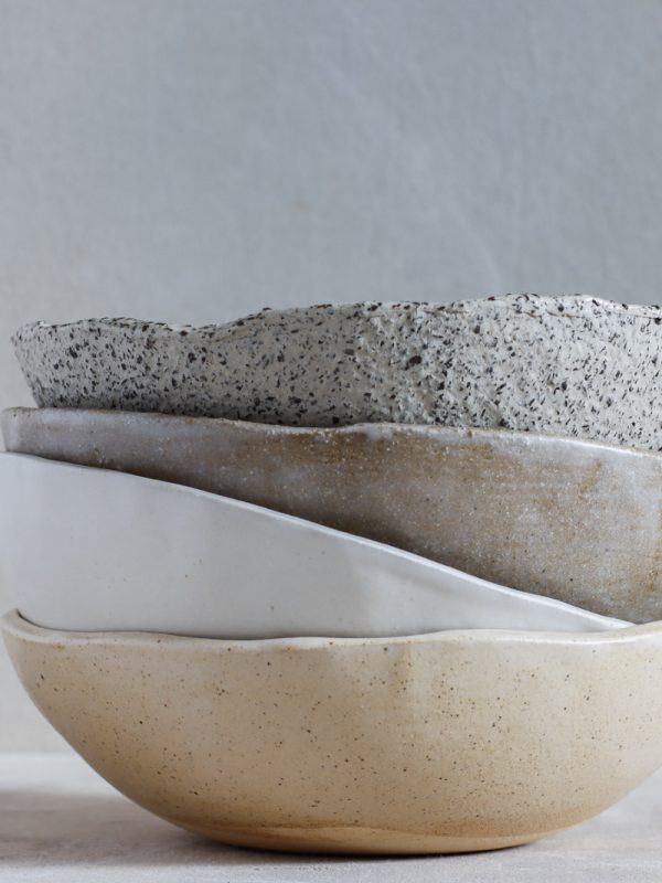Set of 4 Handmade Stoneware Set: Rustic Ceramic Pasta Bowls